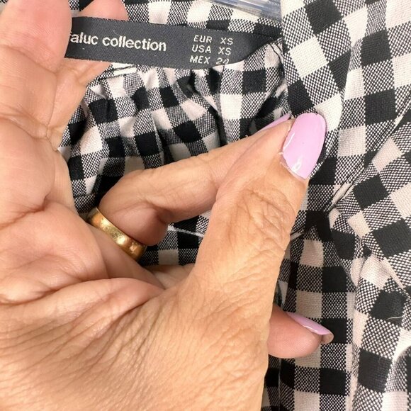 Zara Black White Gingham Baby Doll Dress Cold Shoulder Tie Back  XSmall - Picture 13 of 15